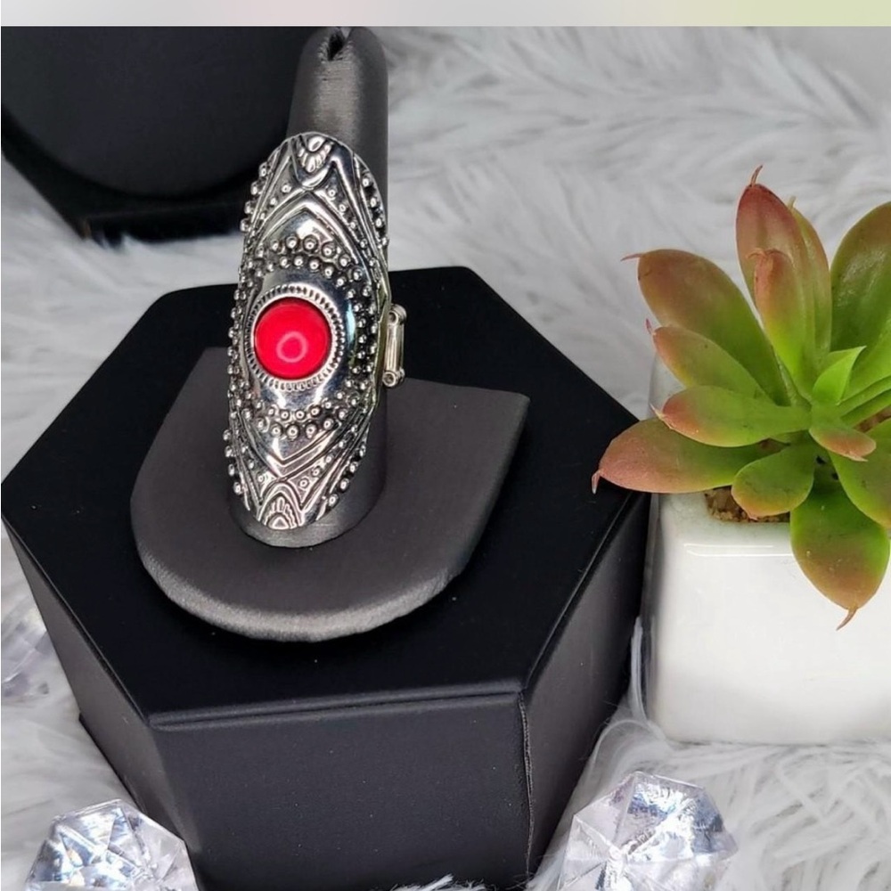 Silver and Red Statement Ring
